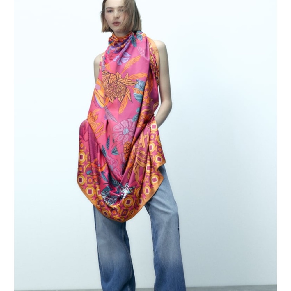 Large multicoloured satin scarf